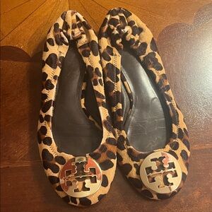 Tory Burch Leopard Print Flats with Gold Accents